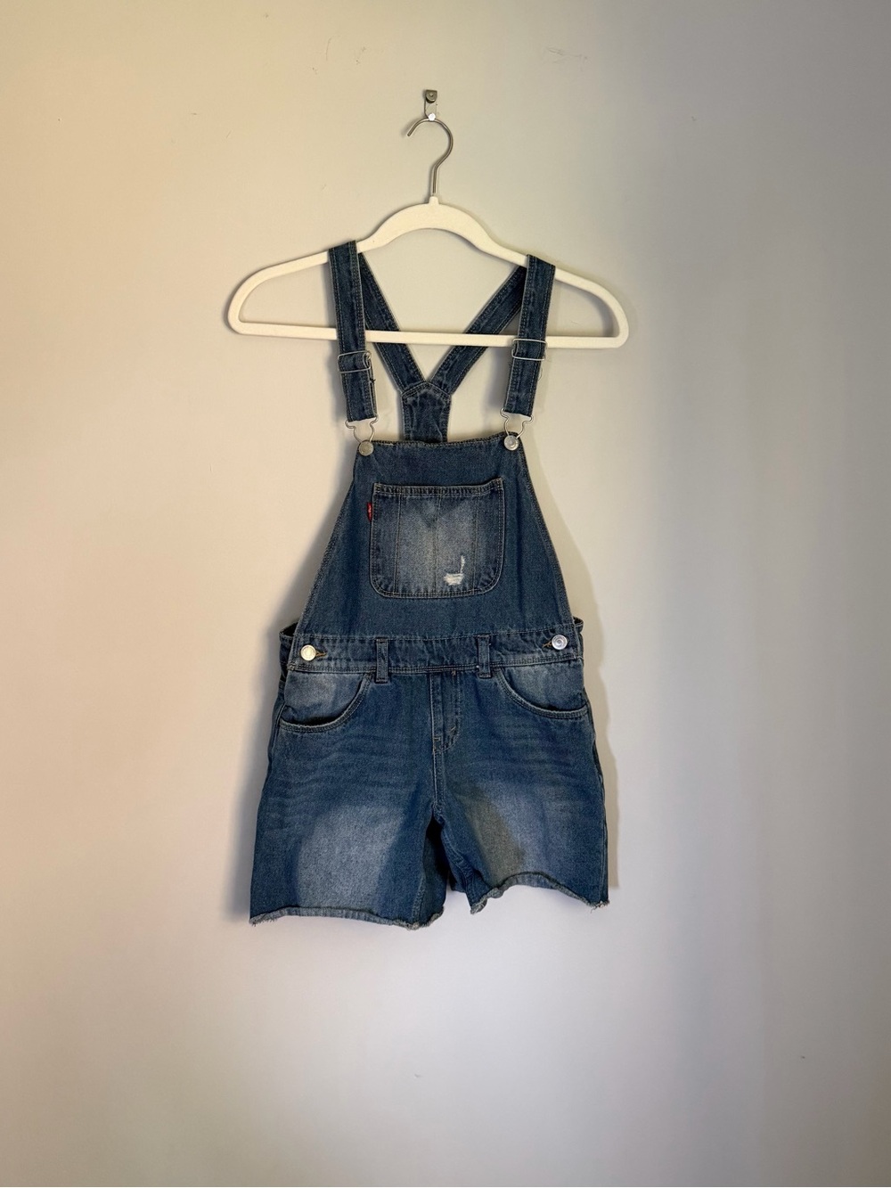 Levi's Blue Denim Shortall Overall Shorts Button Adjustable Straps Pockets‎ 12
